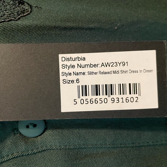 Disturbia Dark Green Short Sleeve Dress with Snake Embroidery - NWT- Size 6 - Picture 3 of 7